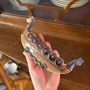Wade Porcelain Viking Ship Dish in Brown Glaze